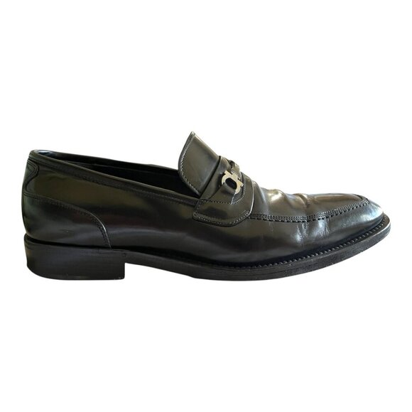 Salvatore Ferragamo Black Calfskin Leather Loafers w/Gancini Ornament